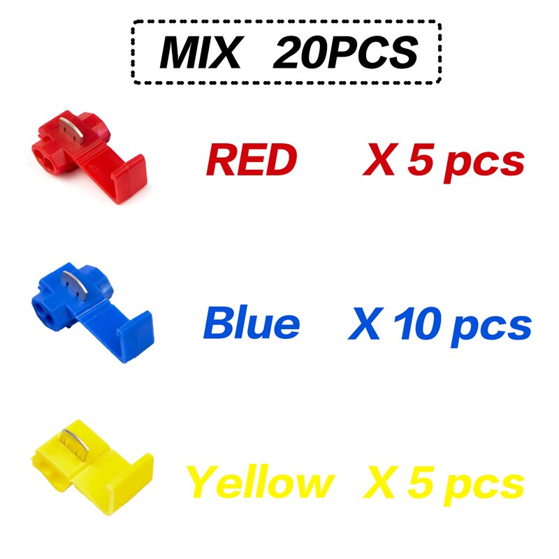 Scotch Lock Electric Wire Cable Connectors Quick Splice Terminals Crimp Non Destructive Without Breaking Line AWG 22-18: Mix-20pcs / 20pcs