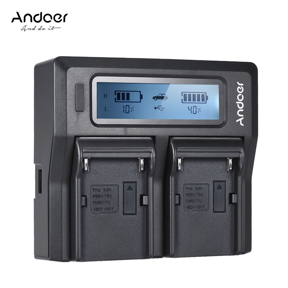 Andoer NP-F970 Dual Channel Digitale Camera Batterij Oplader W/Lcd-scherm Voor Sony NP-F550/F750/F950/ NP-FM50/FM500H/QM71