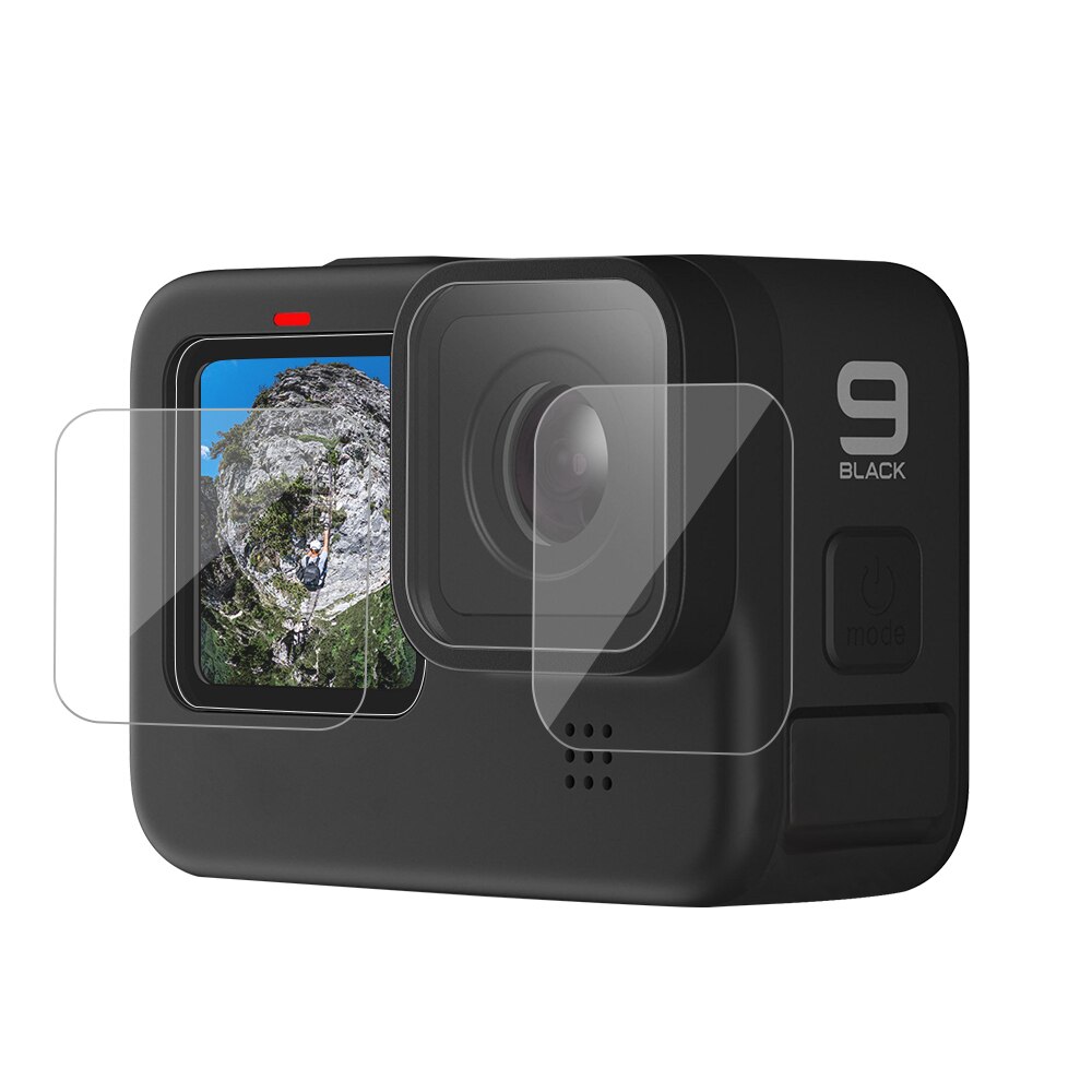 Telesin 3 stk herdet glassskjerm + objektivbeskyttelsesfilm 2.5d ultratynn full dekning til gopro helt 9 svart kamera tilbehør