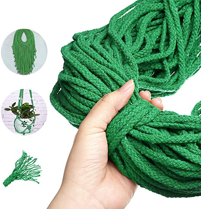Cordão trançado de algodão para macrame, 5mm x 100m, diy, artesanato, tecido, acessórios têxteis para casa, presente, bege cáqui: Green
