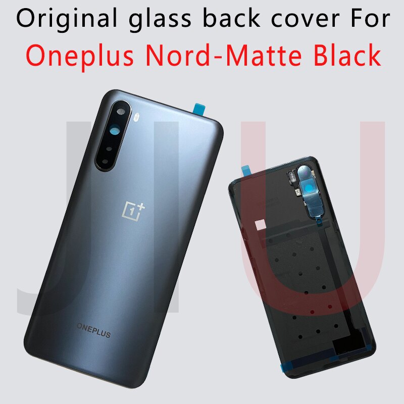 100% Voor Oneplus Nord Batterij Cover Back Glass Rear Deur Behuizing Case Back Panel Batterij Cover Met Lijm Oneplus nord: lens Matte black