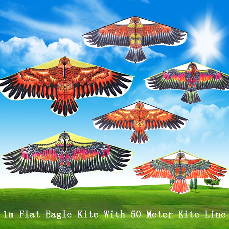 1M Platte Eagle Kite Met 30 Meter Kite Lijn Kinderen Vliegende Vogel Vliegers Windzak Outdoor Speelgoed Tuin Doek Speelgoed voor Kids