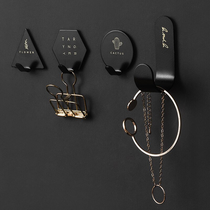 Ganchos de hierro forjado con forma geométrica de 4 Uds., ganchos de almacenamiento decorativos, accesorios de decoración del hogar, organizador de llaves de pared