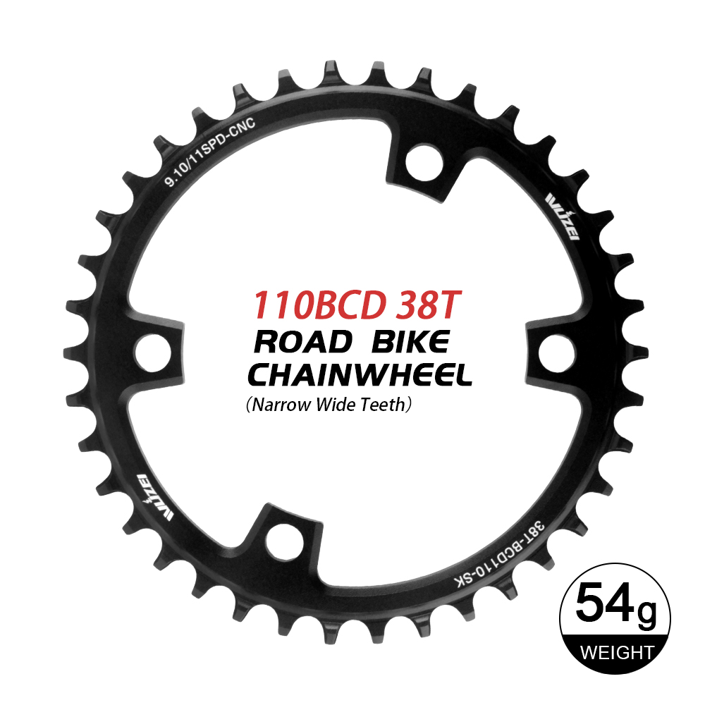 WUZEI Racefiets Kettingblad 110 BCD 36/38/40/42/44/46/48/50/52/54/56/58 T Smalle Brede Sterren Tandwiel 4 Bouten voor Shimano R7000 4700: YELLOW