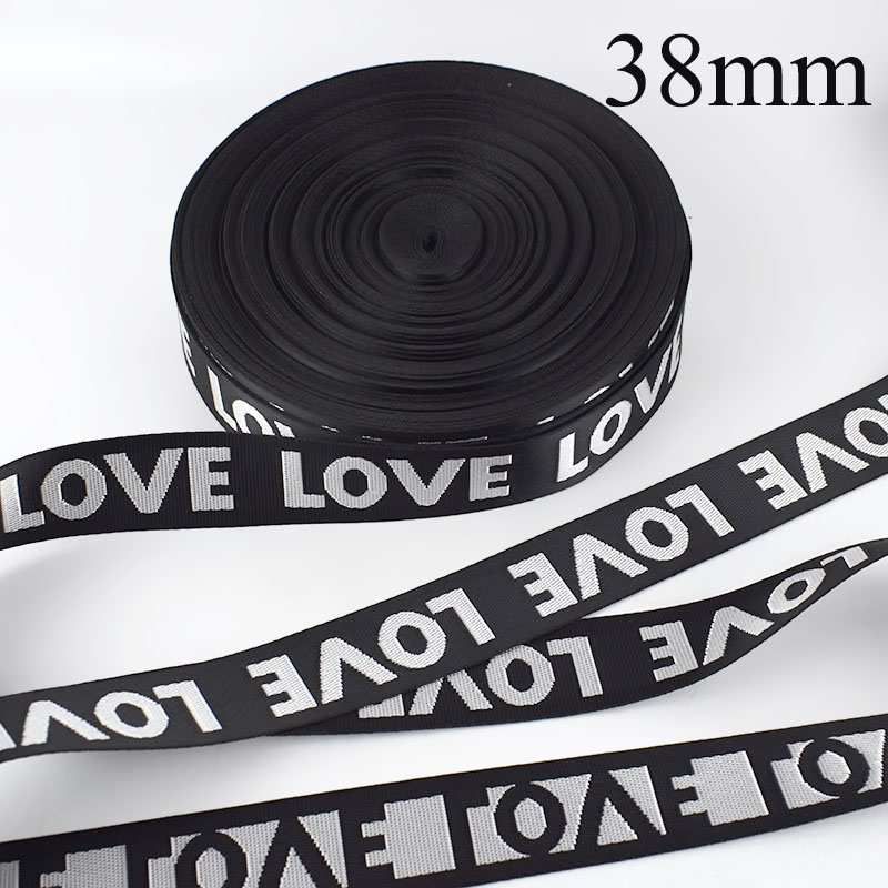 Meetee 8yards 25/38mm Width Nylon Jacquard Webbing Tape Ribbon LOVE Belt DIY Bag Shoulder Strap Garment Decor Sewing Accessories: White-38mm