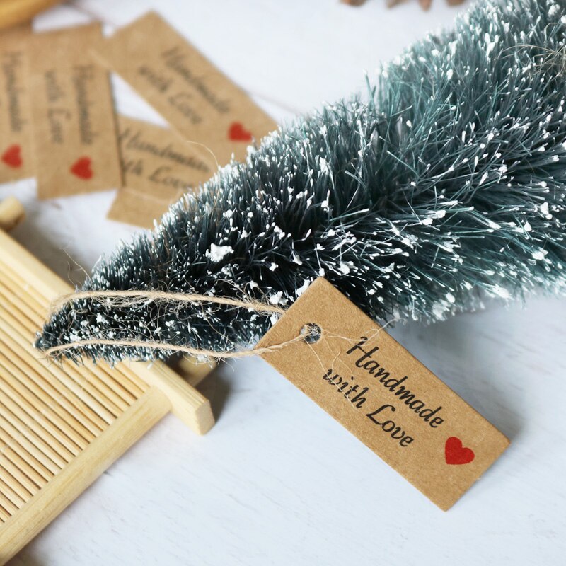 100 sztuk naturalny kraft papierowe etykiety robić prezentów ręcznie robione z miłością etykiety papierowe dla metki DIY rzemiosło odzież tagi odzieży