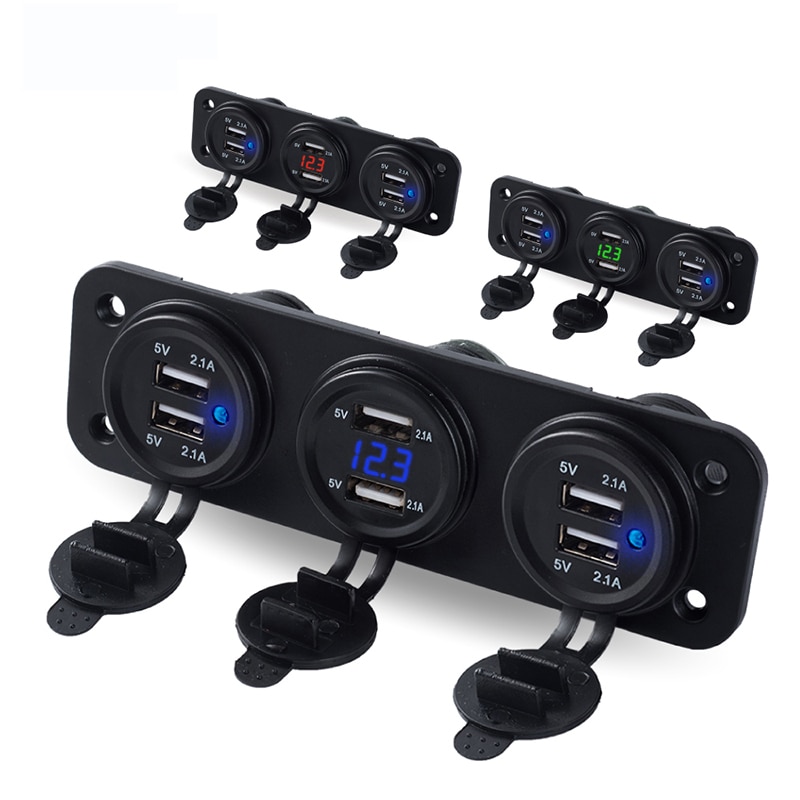 6 usb stik bil oplader adapter 2.1a & 2.1a led voltmeter stikkontakt til marine bil båd trailer autocamper motorcykel vandtæt