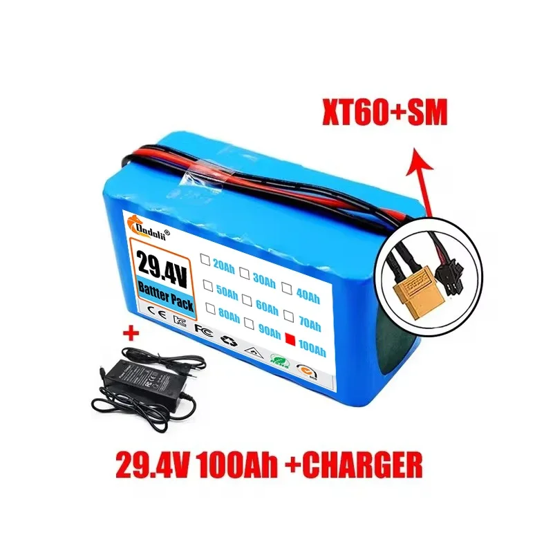 29.4V 100Ah 7s3p 18650 battery lithium battery Suitable for 24V-29.4V motors Lithium ion Battery pack + 2A Charger: GRAY