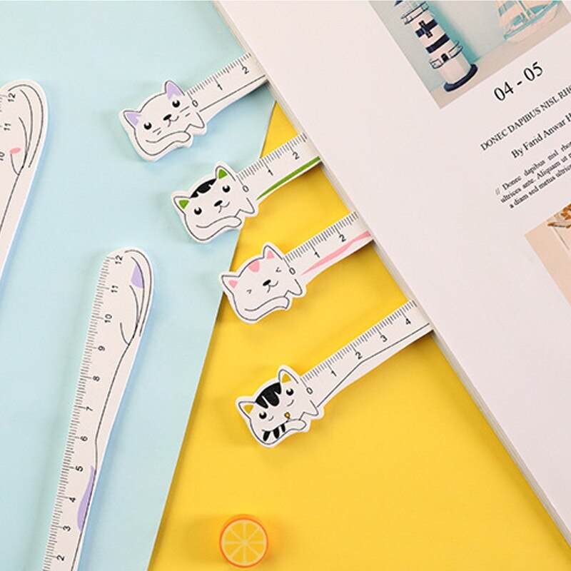 1Pcs Wooden Ruler Cartoon cat painting measuring Stationery Straight Rulers green purple Black pink 12CM