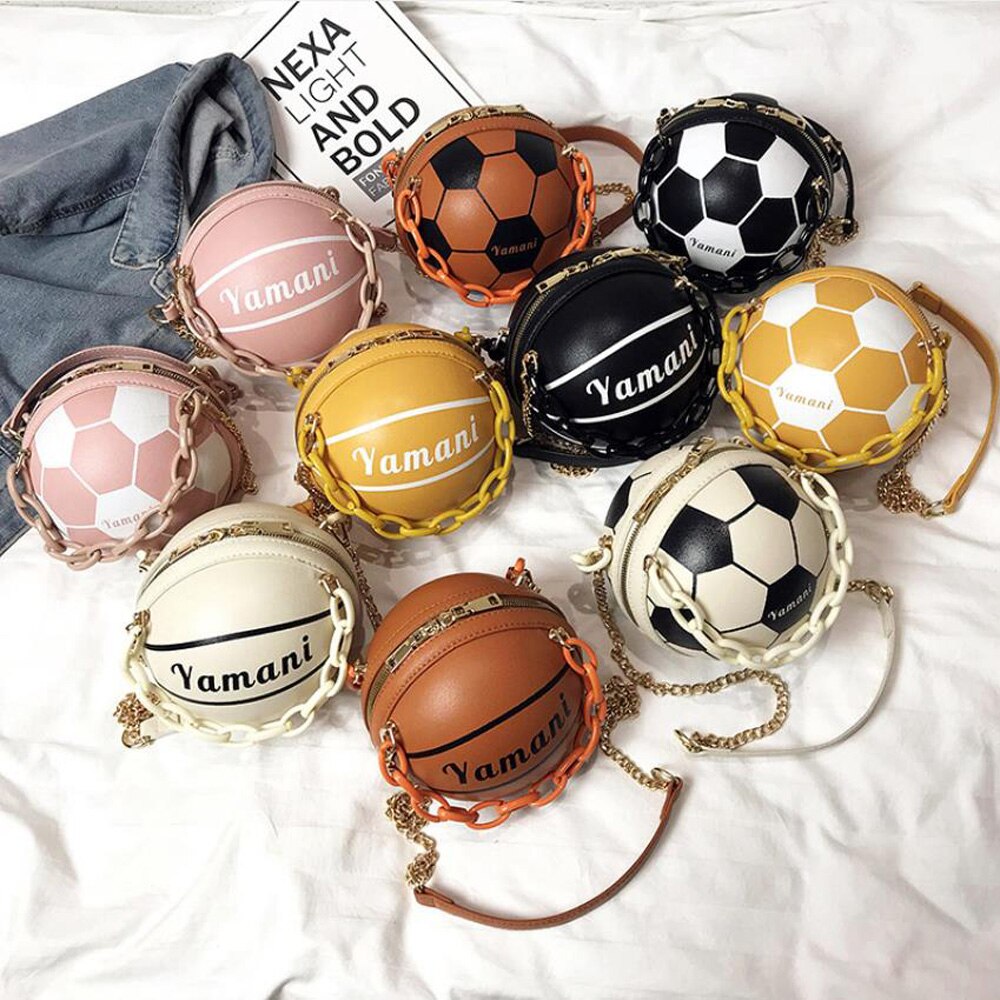 Round Handbags PU Leather Teenagers Women Zipper Shoulder Bag Football Basketball Shape Funny Messenger Bag