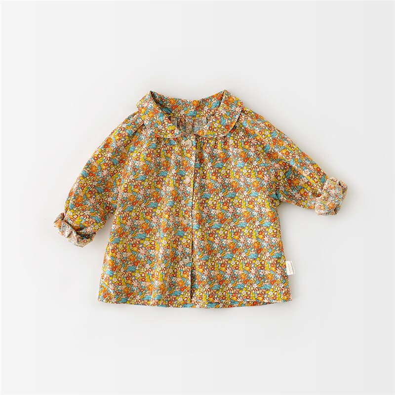 Lente Baby Meisje Bloemen Casual Lange Mouw Shirts Peuter Kids Leuke Turn-Down Kraag Tops Kleding: Yellow Floral / 12m