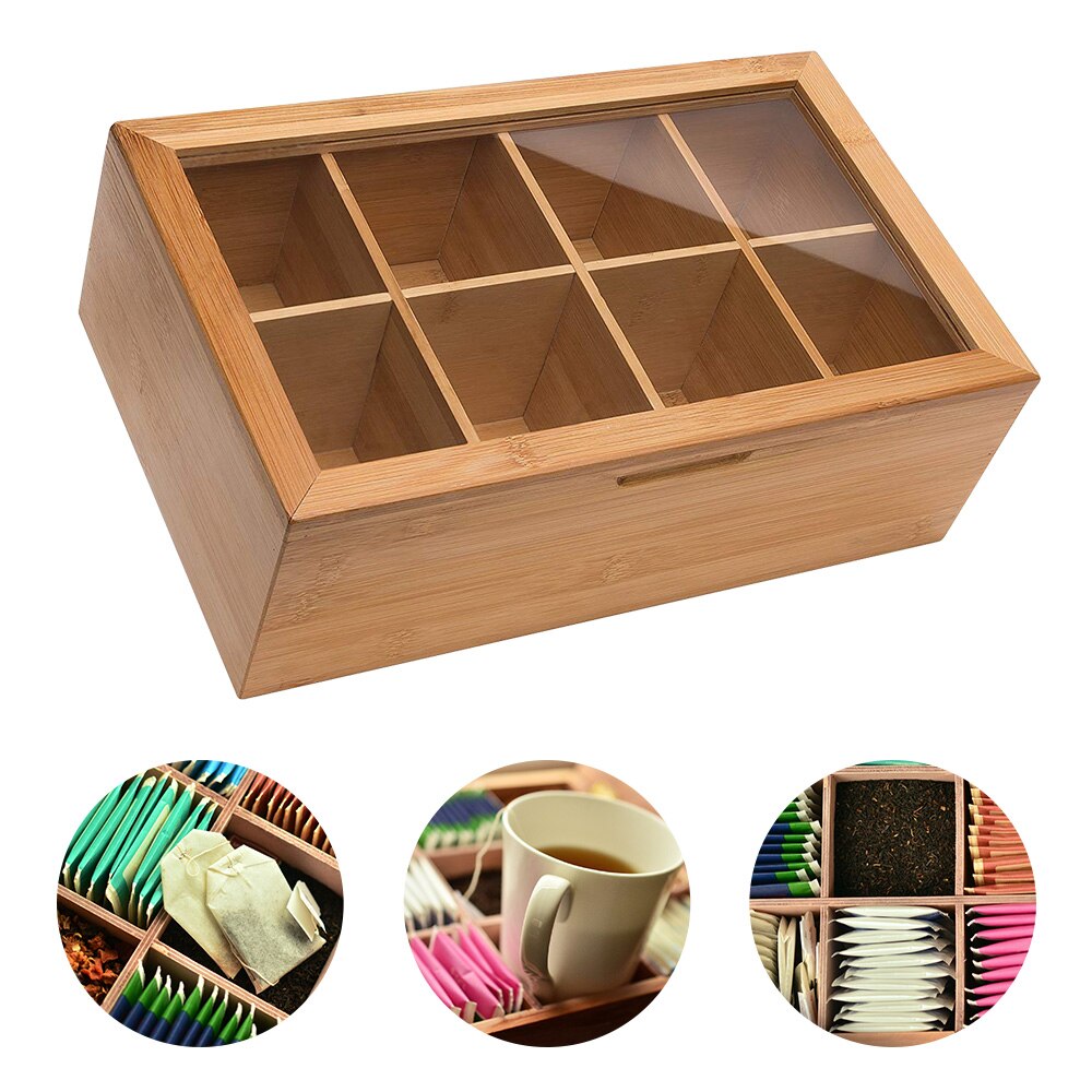 Tea Box Organizer Wood Sugar Packet Container Tea Box System Bamboo System Tea Bag Jewelry Organizer Storage Box 5 Compartments
