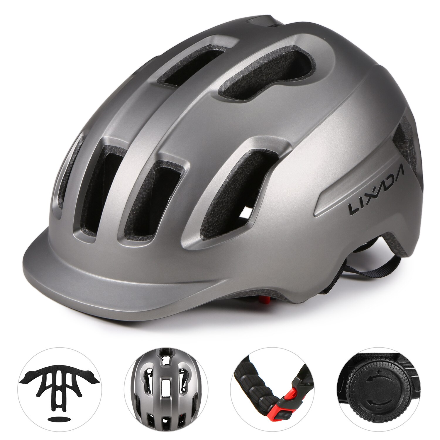 Lixada Mountain Bike Helmet w/ Sun Visor Ultralight Adjustable MTB Cycling Bicycle Helmet Men Women Sports Outdoor Safety Helmet: Silver