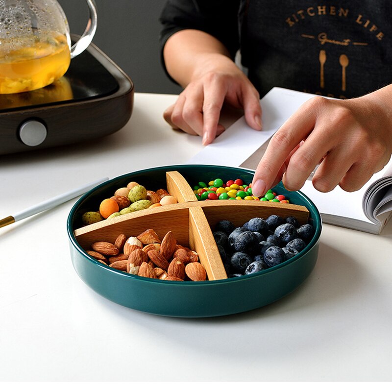 Utensilio de cocina de lujo, plato de cerámica Esmeralda, bandeja de aperitivo de cerámica, contenedor de frutos secos, platos para servir para fiestas