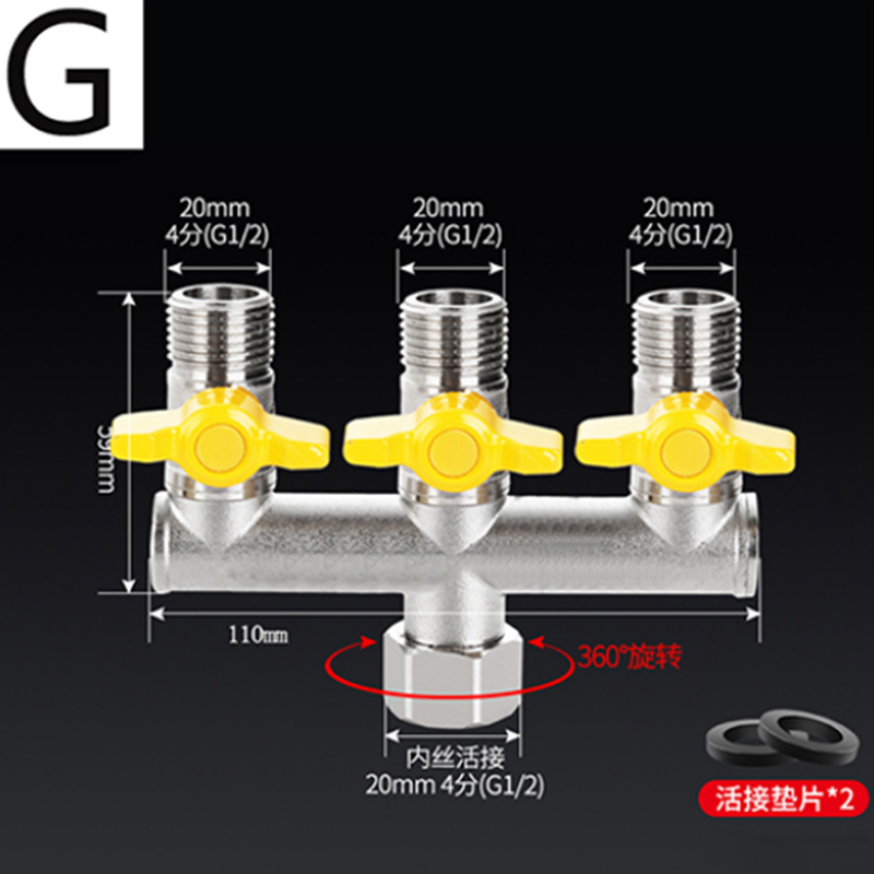1/2 "Fittingen Alle Koperen Plating 3-Weg 4-Way Gasklep Hoek Ventiel Bal Boiler kraan Schakelaar Shunt Outlet Conversie: Bruin