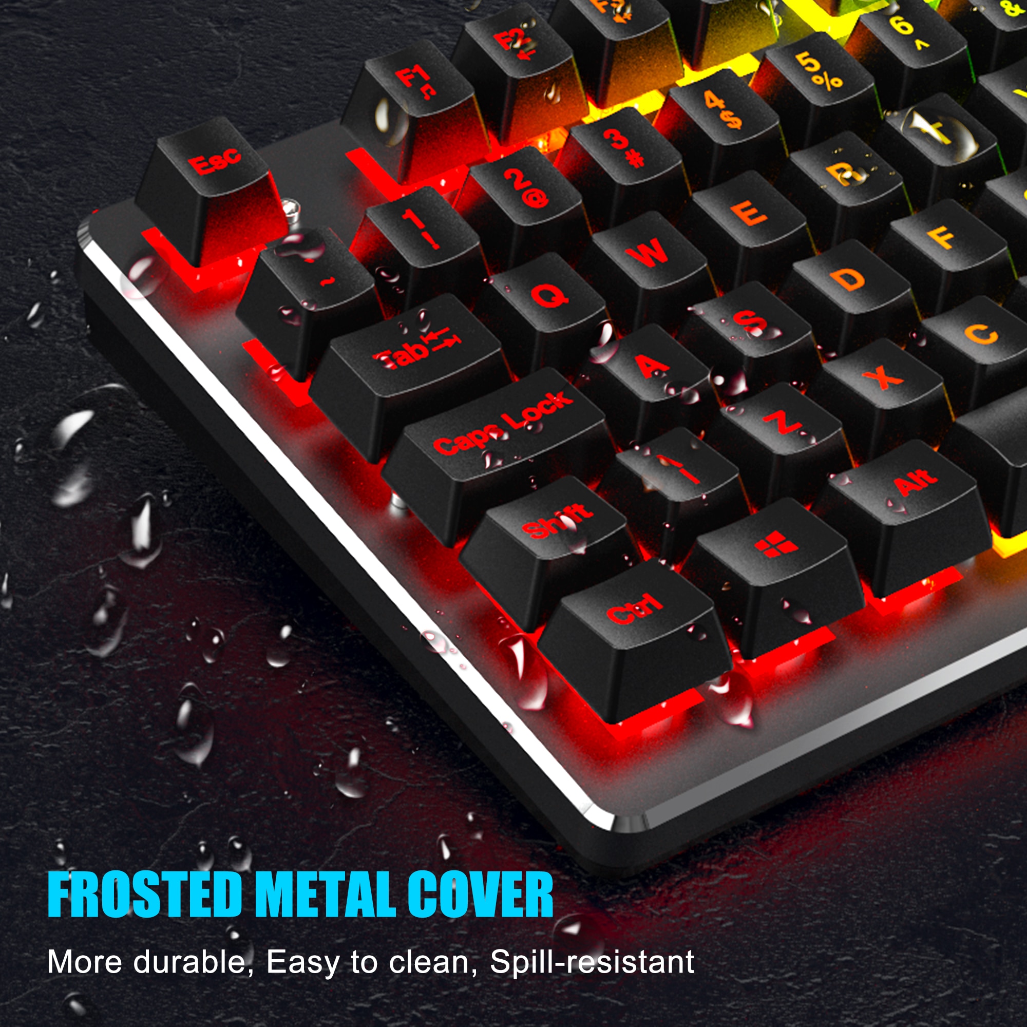 RedThunder K800 RGB Gaming Keyboard and Mouse, Sim-Mechanical Metal Cover, 6400DPI 7 Programmable Button for PC RU ES FR