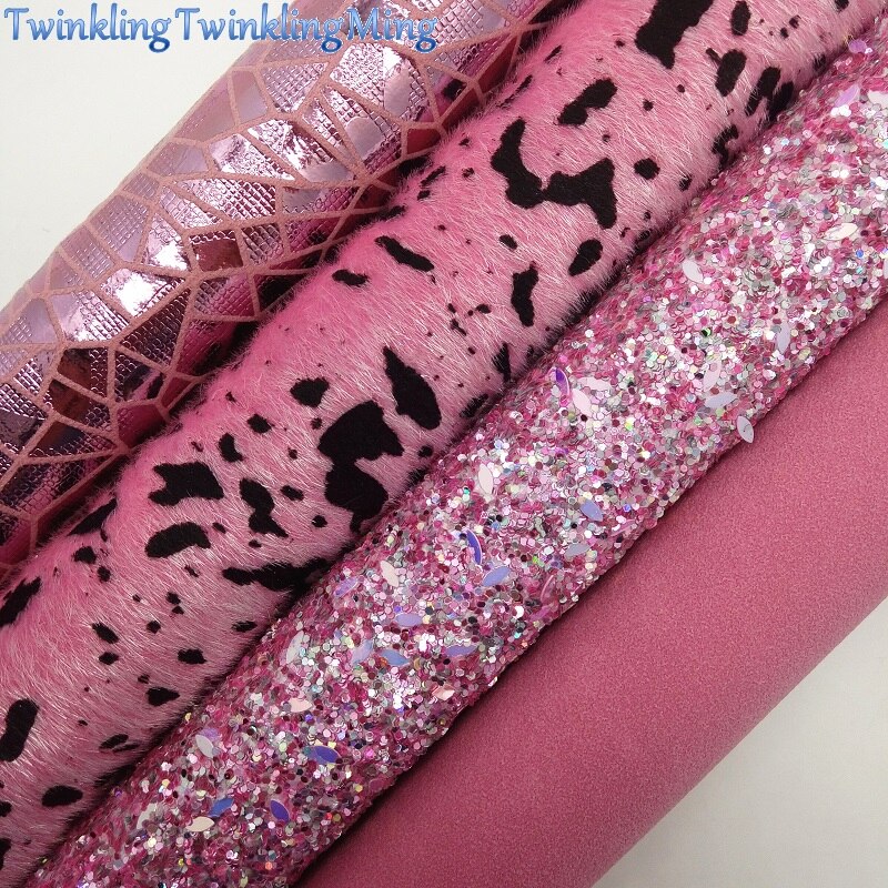 PINK Glitter Fabric, suede Synthetic Leather, Faux fur Fabric Sheets For Bow A4 21x29CM Twinkling Ming XM012H