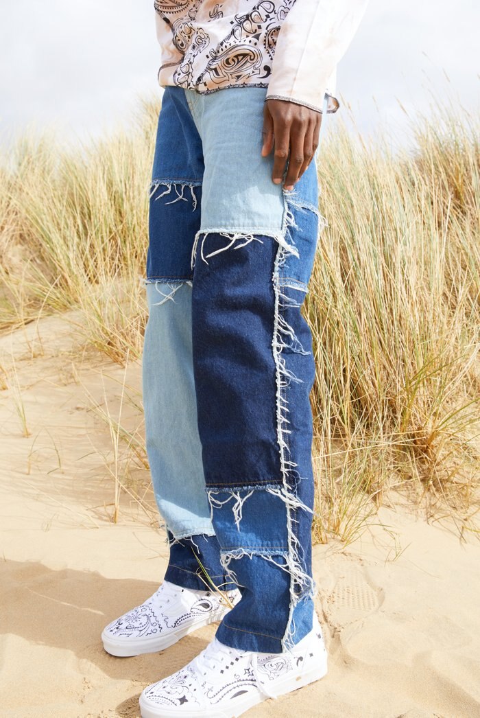 Pantalones vaqueros de pierna recta para hombre, estilo otoño y primavera, deshilachados, con retazos de colores, corte holgado,