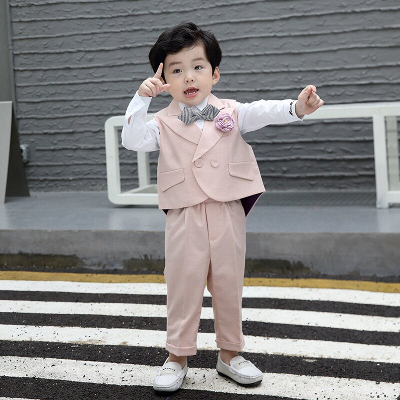 Spring Autumn Child Formal Dress Suit Set Boys First Birthday Party Performance Wedding Costume Kids Waistcoat Pants Clothing