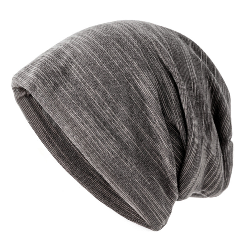 Gorros finos Unisex de Color sólido para hombres y mujeres, gorro de cobertura tejido de algodón, gorros de tela de doble capa, gorro informal: Gris