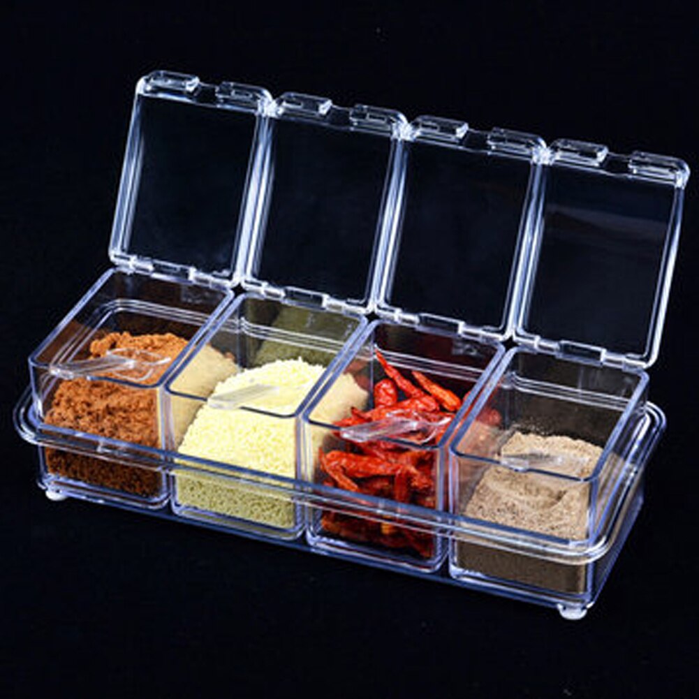 Transparet Polystyrene Seasoning Box Case Condiment Bottles Set Salt Jar Storage Box Container Kitchen Tool