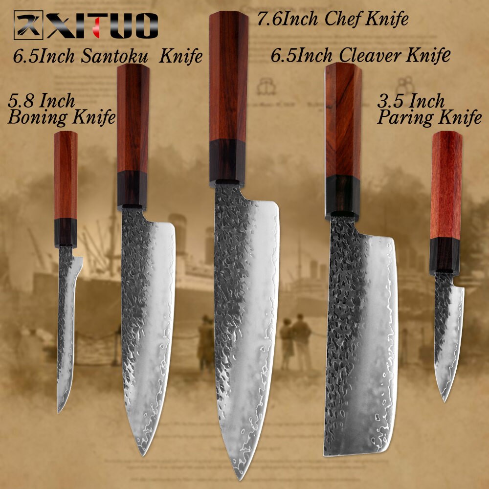 XITUO Kitchen Chef Knife Three-layer Steel Handmade Forged Sharp Cleaver Kiritsuke Boning Santoku Paring Knives Cooking Tools