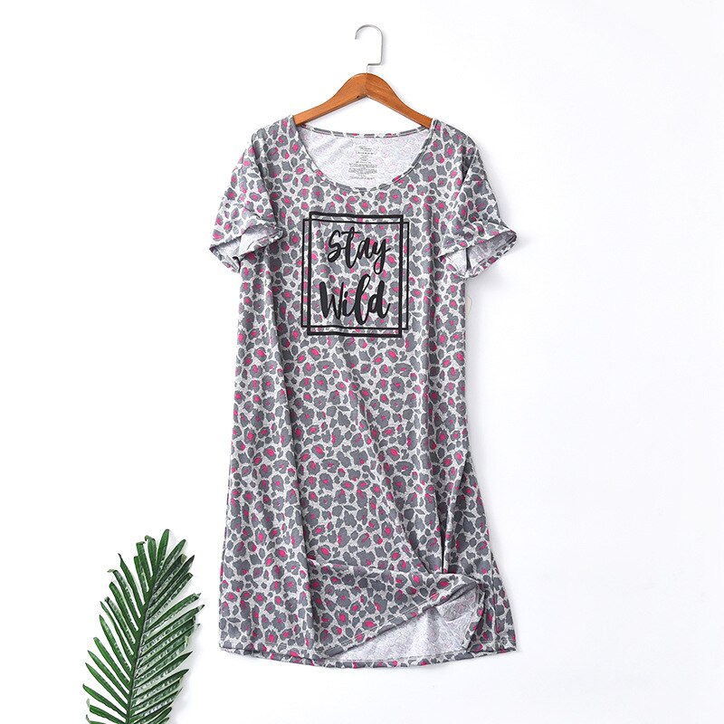 Vrouwelijke Zomer Casual Loosen Nachtjapon Jurk Dames Katoen Nachtjapon Vrouwen Korte Mouw Ronde Kraag Sleepshirt Xxxl