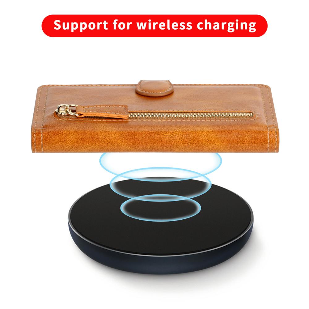 Étui portefeuille en cuir à rabat avec fermeture éclair pour Samsung Galaxy Note 10/S10 Plus, avec porte-cartes