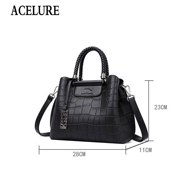 ACELURE Metal Pendant Solid Color Alligator PU Leather Women Shopping Handbags Purse Female Shoulder Crossbody Bags Ladies Purse