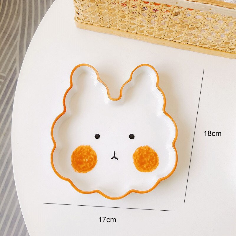 Art Graffiti Plate Ceramic Cartoon Plate Animal Plate Tableware Kitchen Korean Dish Set Nordic Salad Plate Tableware Household: white rabbit2
