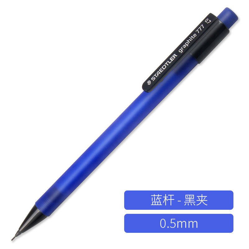 6 stk tysk staedtler automatisk blyant 0.5mm studerende skriver 777 frostet gennemsigtig penneholder bevægelig blyant iført gummi: Blå