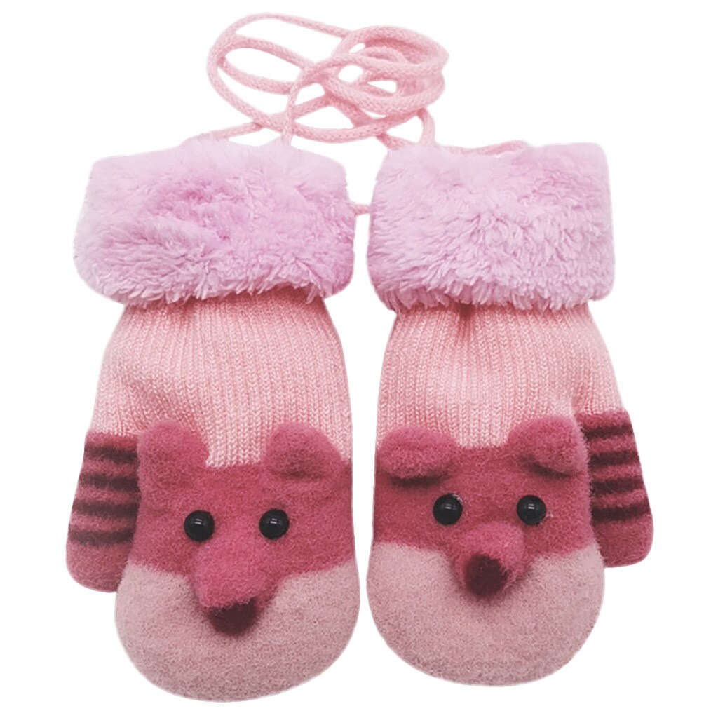 Patchwork Farbe Warme Gestrickte Handschuhe freundlicher freundlicher Jungen Mädchen Winter Karikatur Katze Winter einfarbig Halten warme handschuhe rekawiczki: Rosa