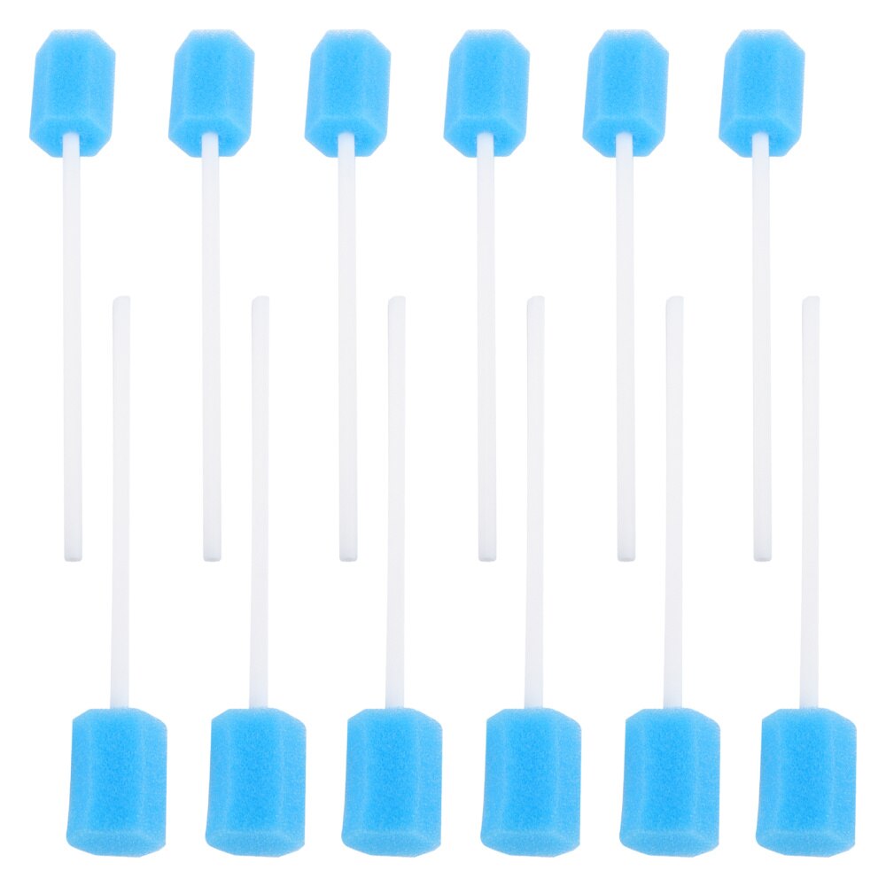 100 pcs Disposable Sponge Stick Mouth Care Sponge Tooth Cleaning Sponge Swab Oral Care (Blue)