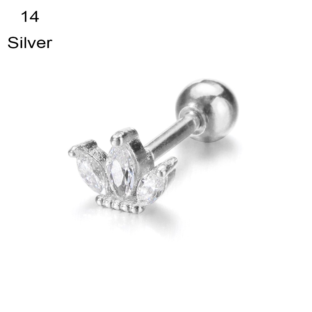 1PC Ear Stud Silver Color CZ Stud Piercing Moon Star Cartilage Earring Tragus Stud Helix Cartilage Piercing Jewelry: Silver-14