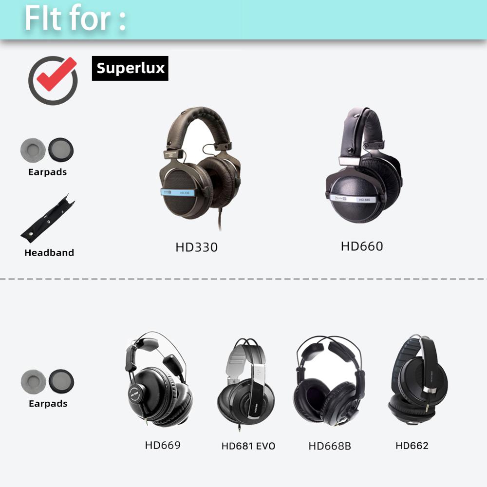 EarTlogis Samt Ersatz Teile für Superlux HD330 HD660 HD668B HD669 HD681 EVO HD681B HD662 HD662B Ohrpolster Stoßstange Stirnband