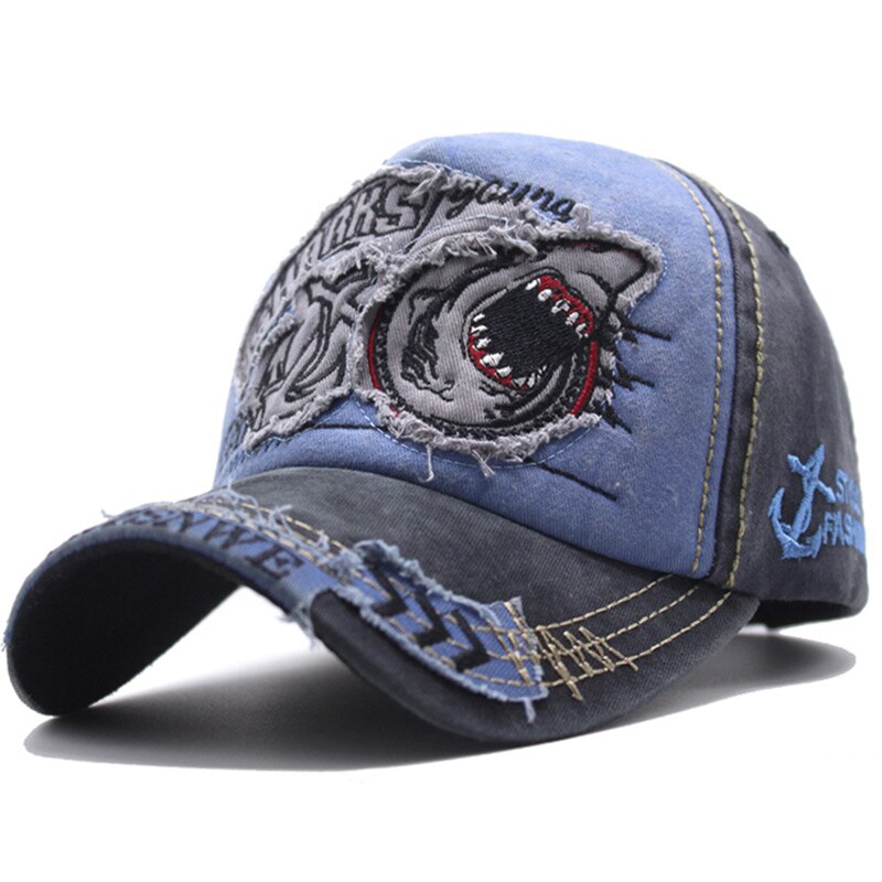 Hoed Mannelijke Zomer Schaduw Baseball Cap 100% Katoen Shark Geborduurde Hoed Unisex Verstelbare Piek Cap Dames Casual Zon