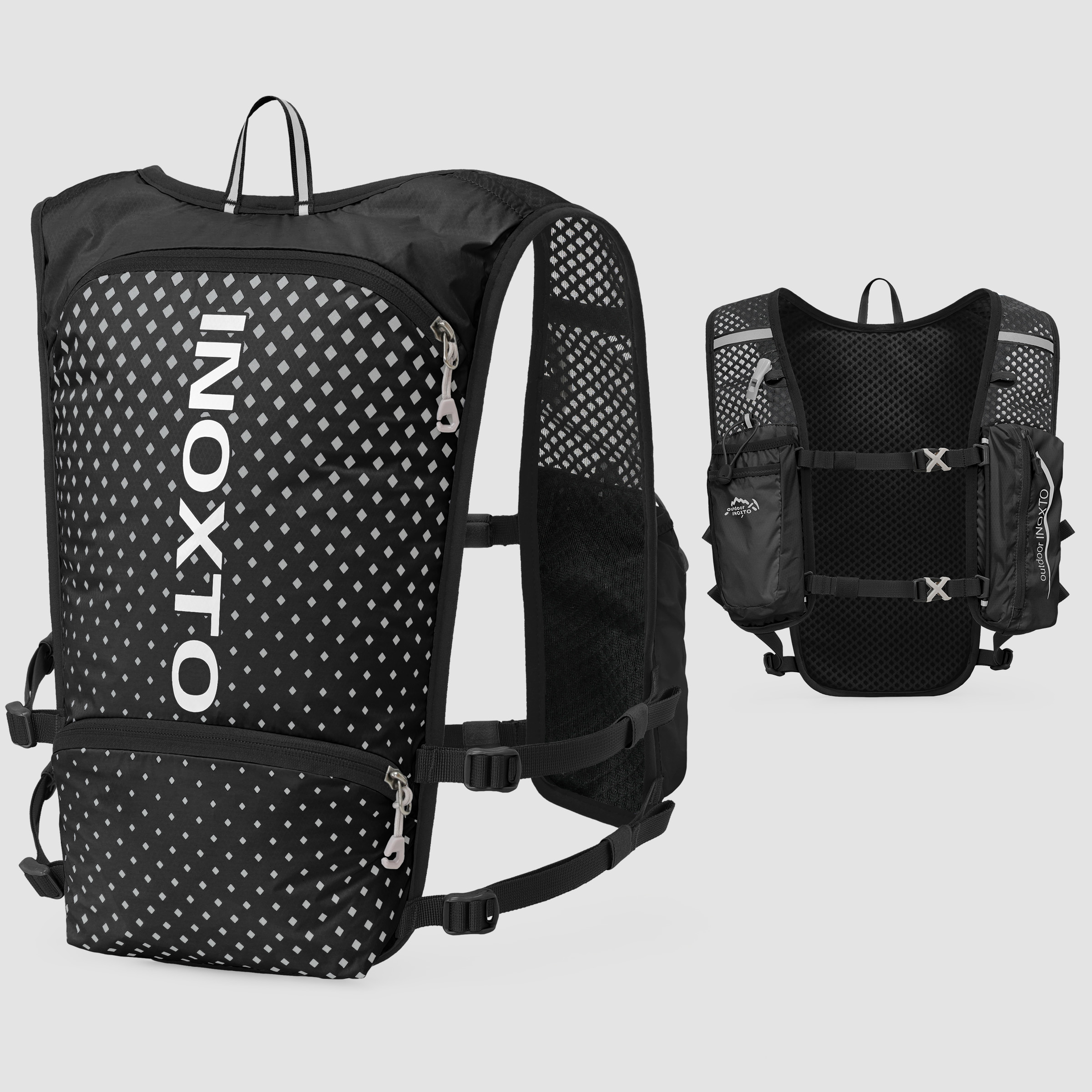 Reflektierende Weste für Damen und Herren, verstellbarer Brustgurt, Lauf-Trinkweste, leichter reflektierender Trinkrucksack: schwarze farbe