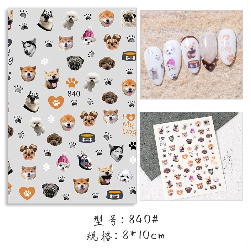 Dessin animé chien/chat/canard Nail Art autocollant belle chiot transfert d'eau décalque enveloppement complet mignon animaux curseur Nail Art décoration 1 pièces: 6