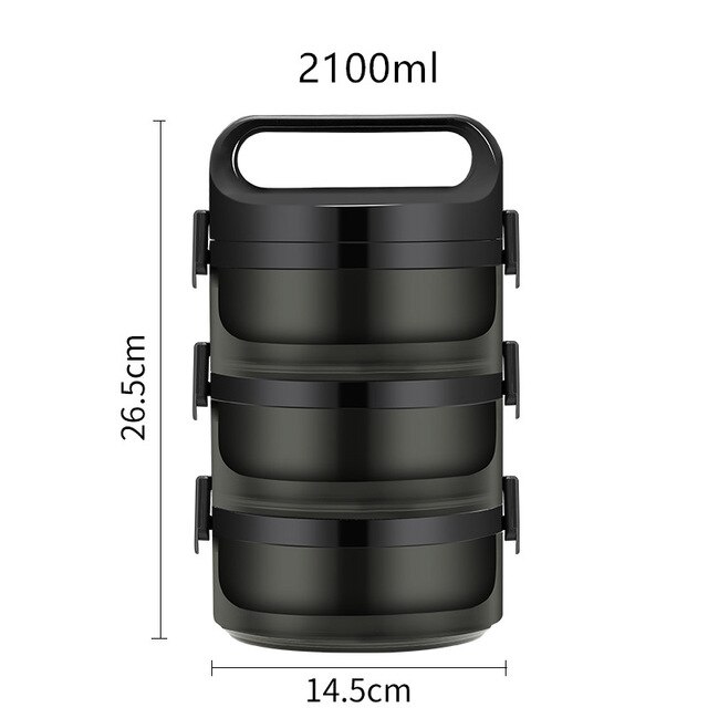 Thermos déjeuner Bento boîte pour étudiant Portable 304 en acier inoxydable multicouche alimentaire Storange conteneur étanche thermique Lunchbox: 3 Layer Black