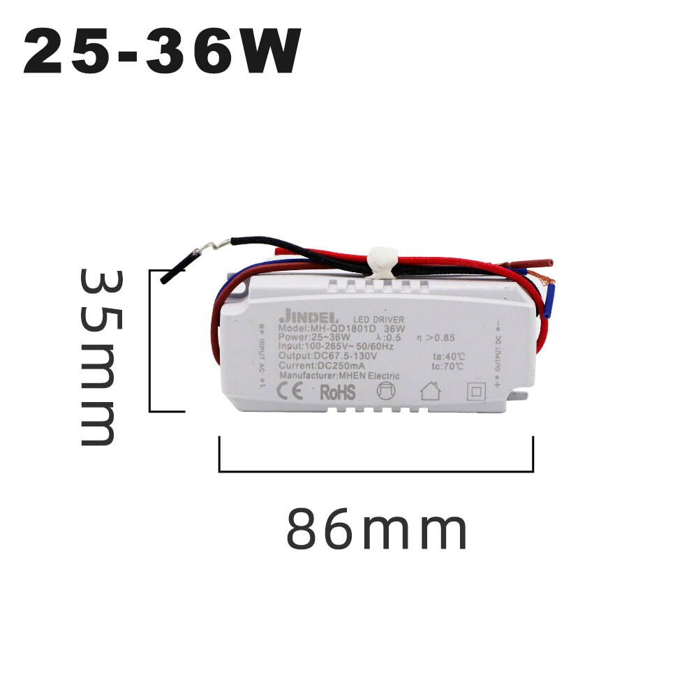 Ac100-265v vakiovirta led -ohjain  dc5.4-360v led -ohjain 250ma vakiovirtalähde 2-5w 4-7w 8-12w 13-18w 80-100w: 25-36w