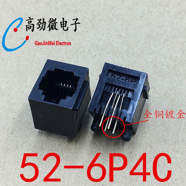 RJ11 telephone socket 52-6P4C/with edge/180 degree direct plug vertical