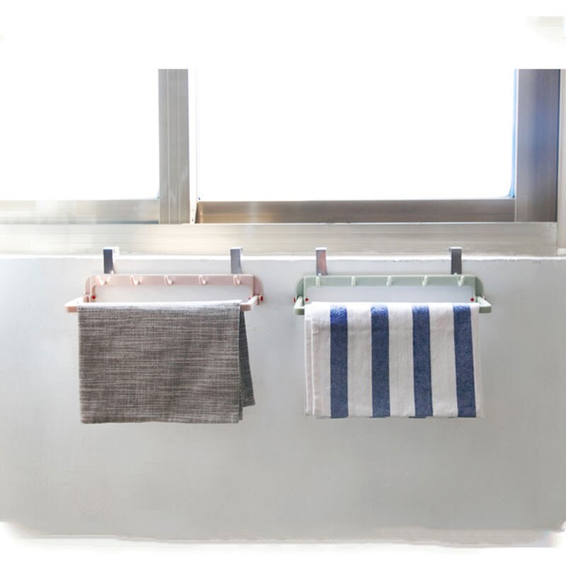 Colgador de trapo de cocina plegable multifuncional, gancho trasero para puerta de gabinete perforación, soporte para toallas, organizador de almacenamiento de útiles de cocina