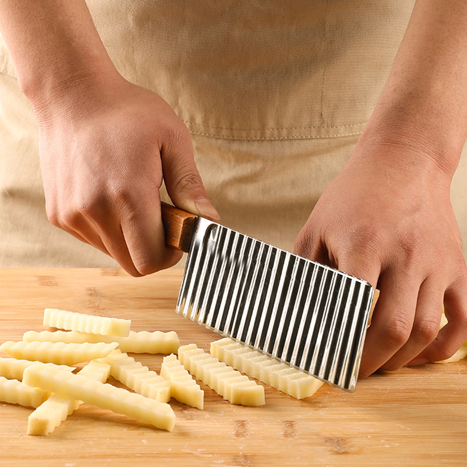 Stainless Steel Potato Chip Slicer Dough Vegetable Fruit Crinkle Wavy Slicer Knife Potato Cutter Chopper French Fry Maker Tools