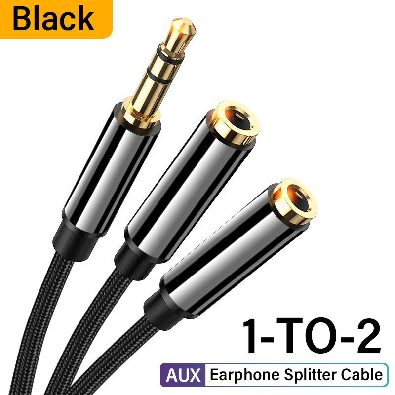 Cable divisor de auriculares, Cable de extensión de 3,5mm macho a 2 hembra, adaptador auxiliar para teléfono, portátil, Cable divisor de Audio MP3: Negro