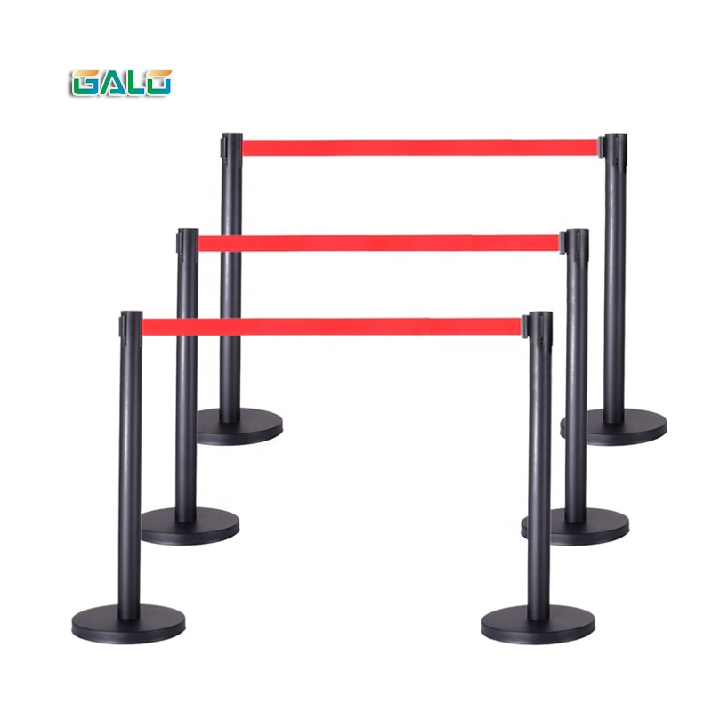 Matte Black Pillar Retractable Belt Queue Pole Barrier Retractable Stanchions for Crowd Control