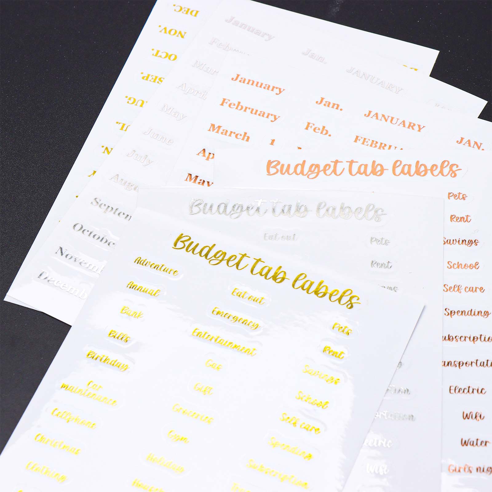 Heißprägung Englischer Kalenderaufkleber Budget Monat Transparenter Haustier-Aufkleber Index Ohretikettenaufkleber
