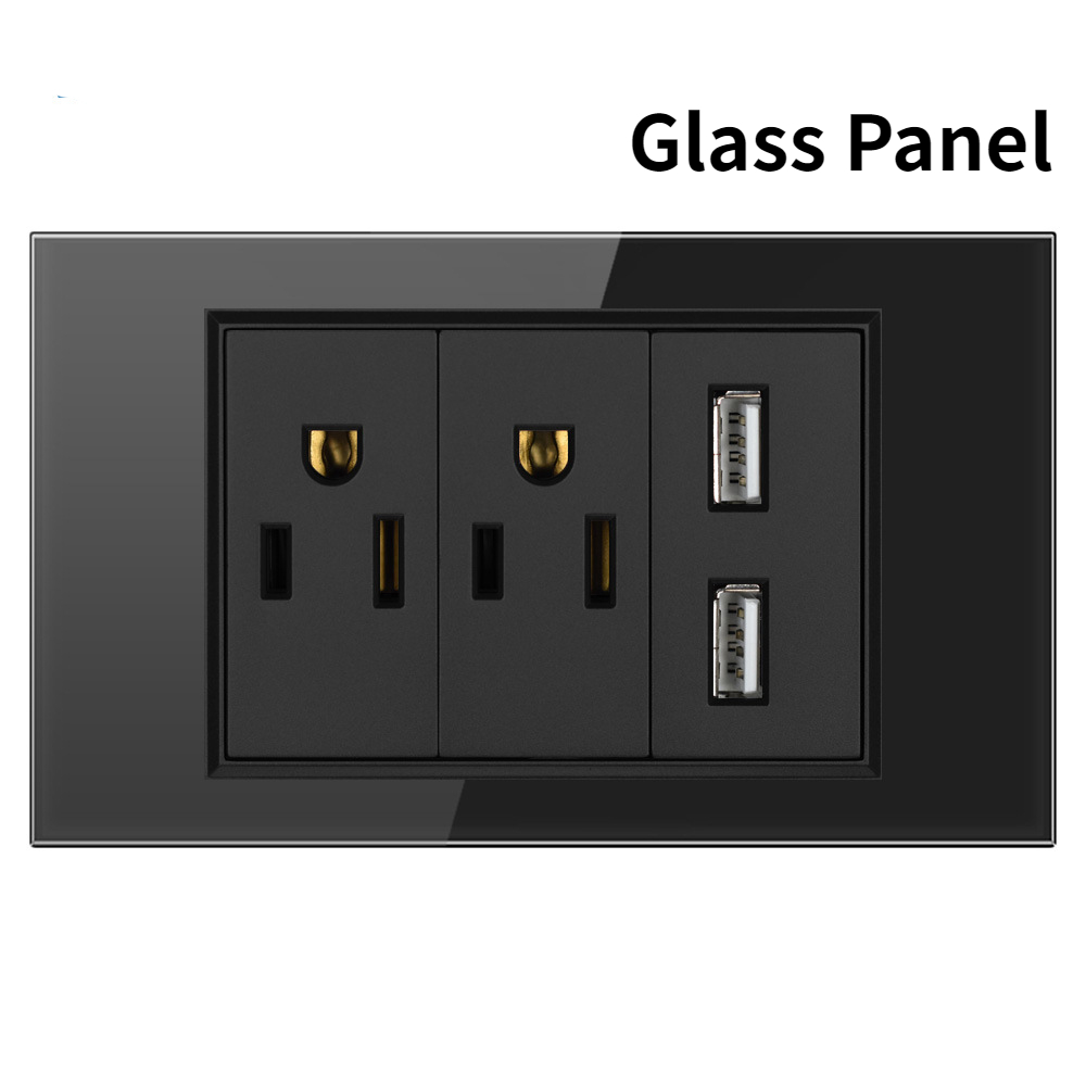 US Power Wall USB Socket Type C Light Switch Double Pole Plastic&Glass Panel Outlet Plate Home Office Electrical Plug Appliances: MULTI