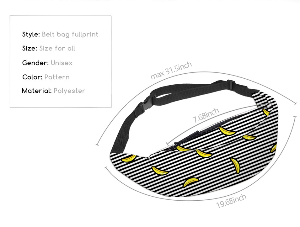 Deanfun 3d impresso cintura sacos pacote listrado com teste padrão de banana faixa ajustável para ao ar livre fanny packs yb20