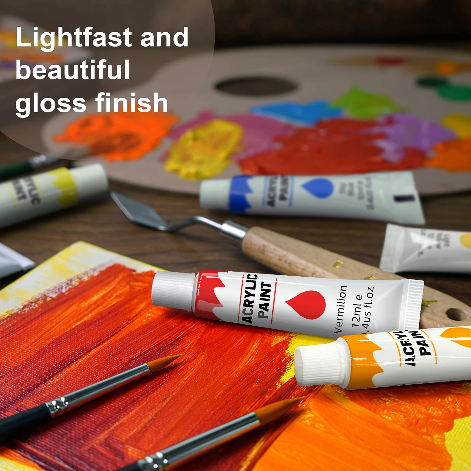 Acrylfarben-Set – 12/24 Farben, 12 ml, Kunst-Malset, Zubehör für Holz, Leinwand, Stoff, Stein, Glas – ungiftige Acrylfarbe