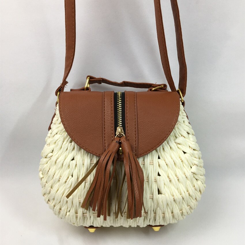 Puur handwerk stro gevlochten kwast vrouwelijke tas rotan gevlochten een schouder reistas voor vrouwen puur handwerk gevlochten vrouwelijke tas: Wit